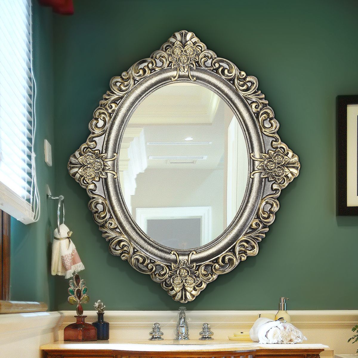 23 Inch Oval Decorative Mirrors Retro Vintage Wall Mouted Bronze Intended For Oval Metallic Accent Mirrors (View 4 of 15)