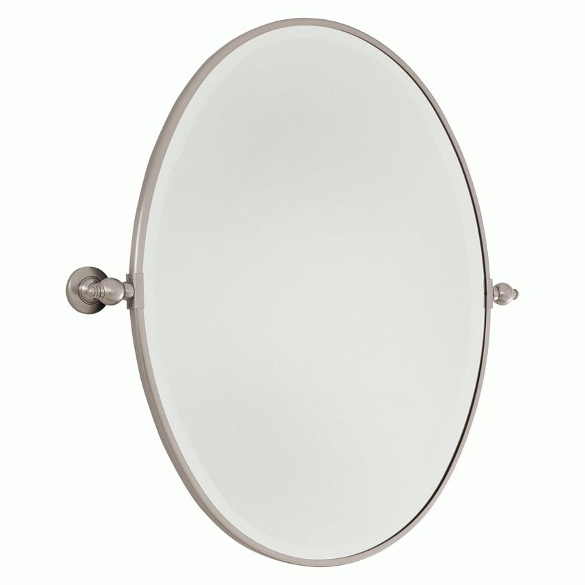 24 1/2 Inch Brushed Nickel Oval Pivoting Mirror Throughout Polished Nickel Oval Wall Mirrors (View 1 of 15)