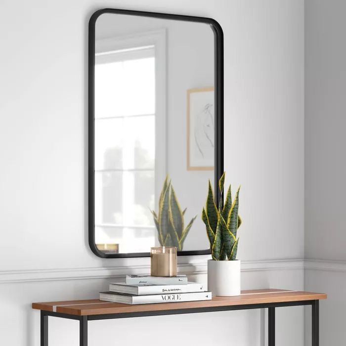 24" X 30" Rectangular Decorative Wall Mirror With Rounded Corners Black Intended For Matte Black Metal Rectangular Wall Mirrors (View 11 of 15)