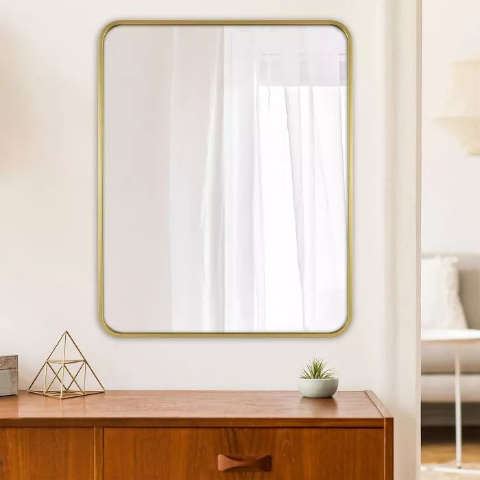 24" X 30" Rectangular Decorative Wall Mirror With Rounded Corners Brass With Regard To Rectangular Chevron Edge Wall Mirrors (View 9 of 15)