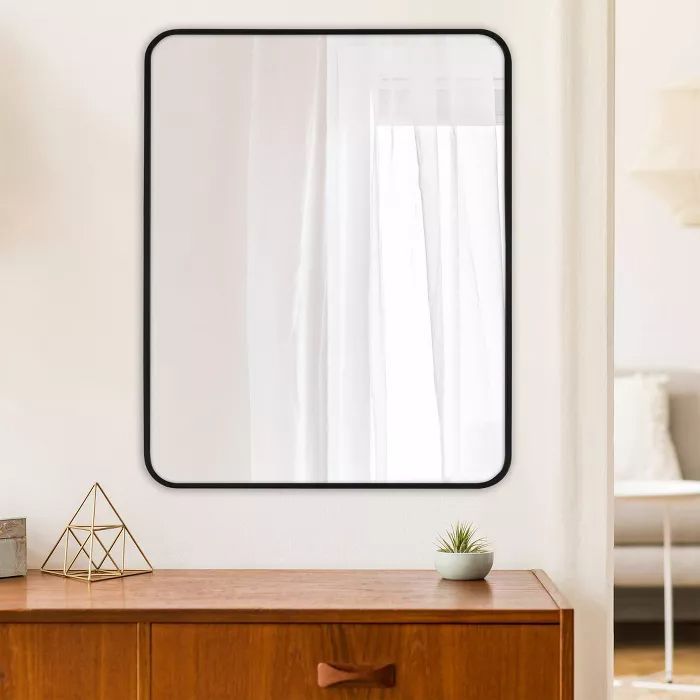 24" X 30" Rectangular Decorative Wall Mirror With Rounded Corners Within Matte Black Metal Rectangular Wall Mirrors (View 4 of 15)