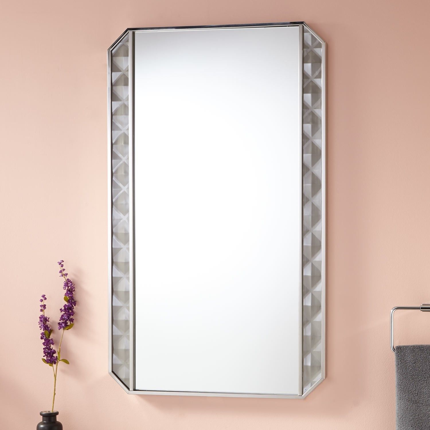 24"+mayola+stainless+steel+mirror+ +brushed | Stainless Steel Bathroom Pertaining To Drake Brushed Steel Wall Mirrors (View 5 of 15)