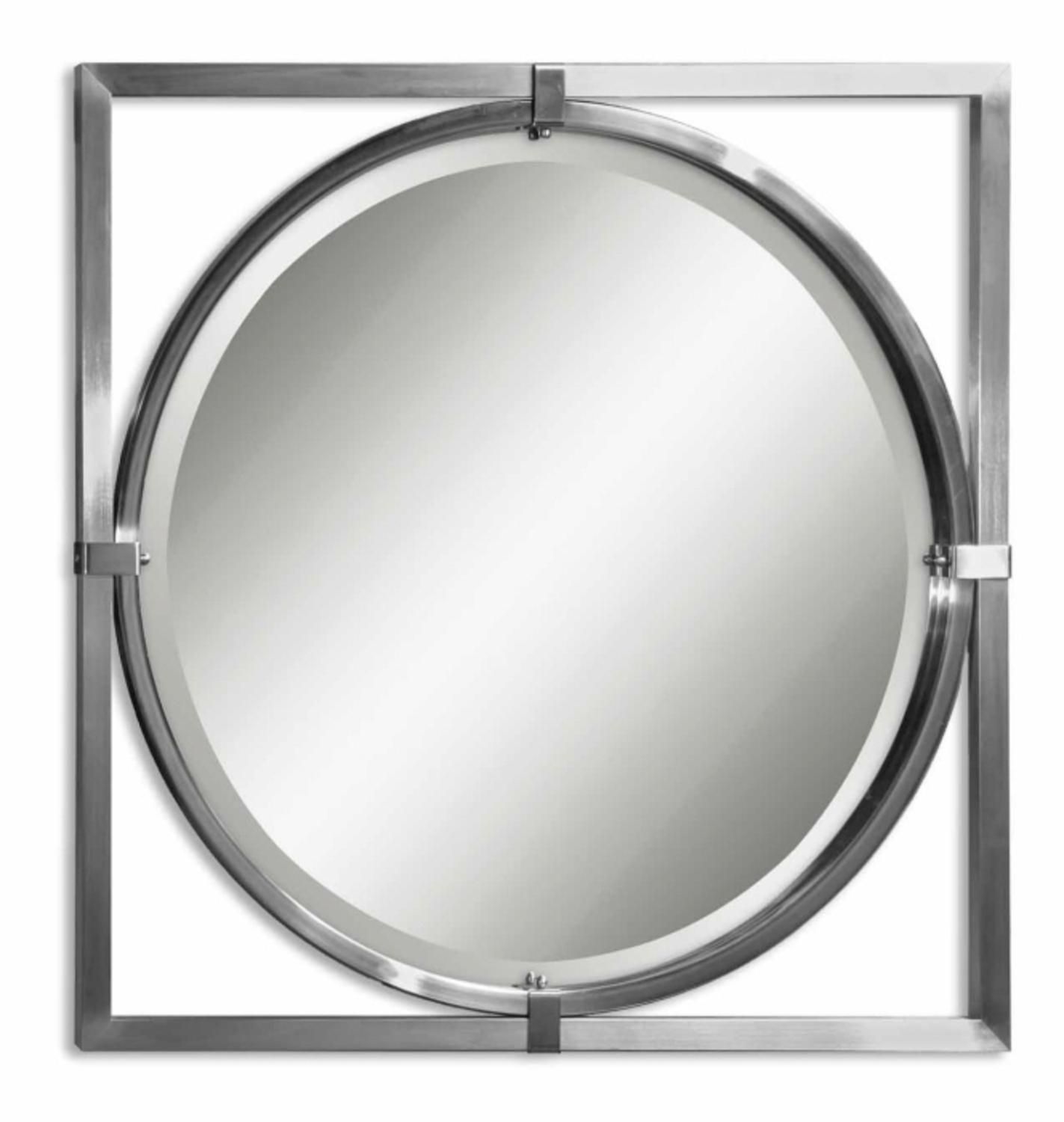 30" Contemporary Brushed Nickel Round Beveled Wall Mirror – Walmart Regarding Round Modern Wall Mirrors (View 9 of 15)