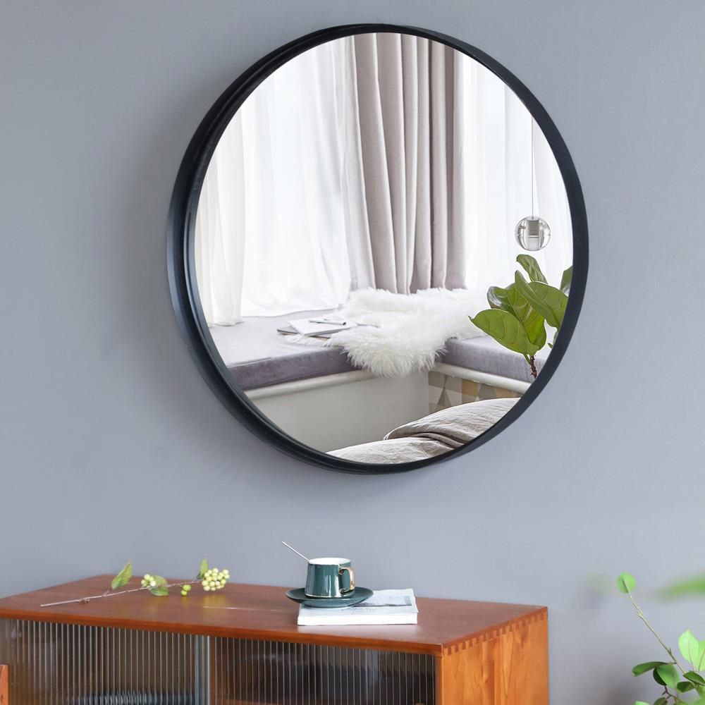30 X 30" Round Wall Mirror With Black Metal Frame Entryway Washroom Throughout Black Openwork Round Metal Wall Mirrors (View 14 of 15)