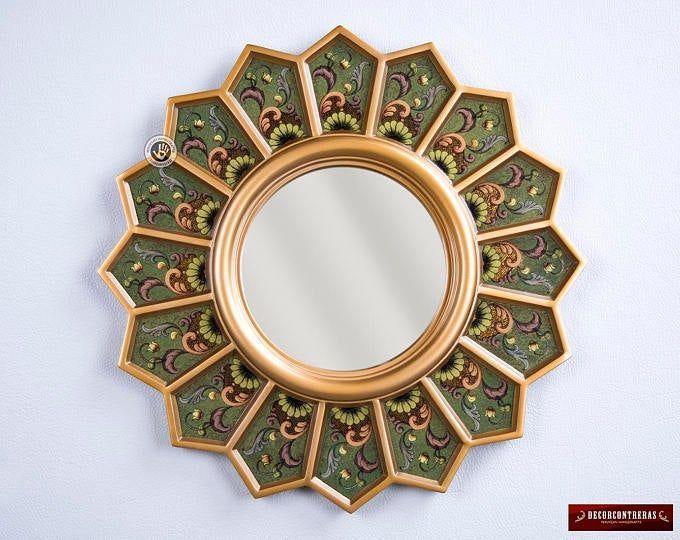 31 Large Decorative Round Wall Mirror Cuzco Style Gold | Etsy | Round With Decorative Round Wall Mirrors (View 15 of 15)