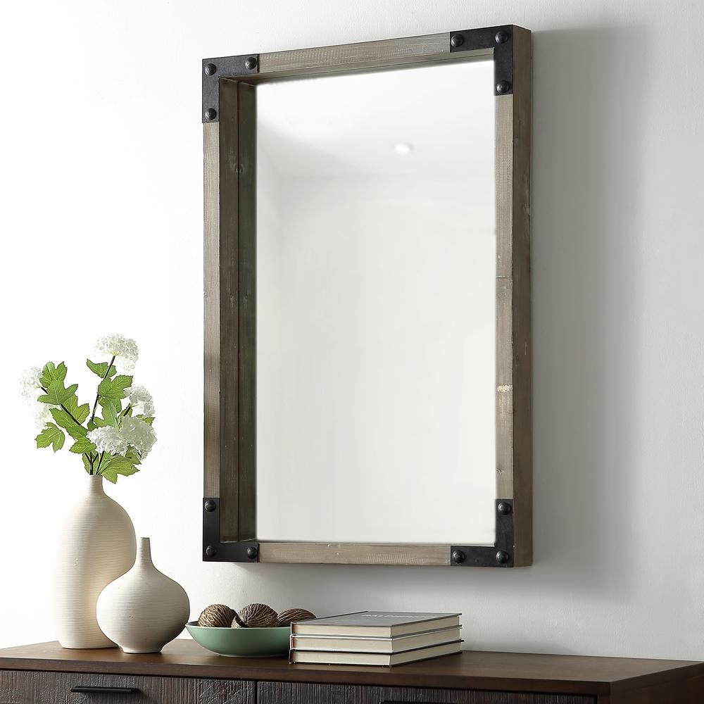 36" Rustic Industrial Farmhouse Rectangle Wood Metal Wall Mirror For Rustic Industrial Black Frame Wall Mirrors (View 2 of 15)
