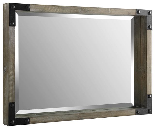 36" Rustic Industrial Rectangle Wood Metal Wall Mirror – Industrial With Rustic Industrial Black Frame Wall Mirrors (View 3 of 15)