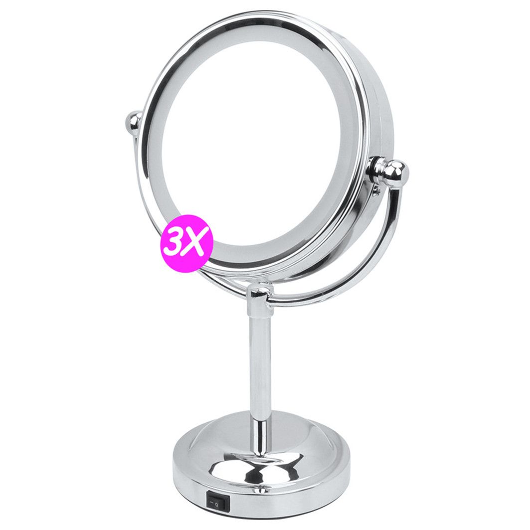 360°rotation Tabletop Lighted Makeup Mirror Led Double Sided 1x/3x Regarding Chrome Led Magnified Makeup Mirrors (View 5 of 15)
