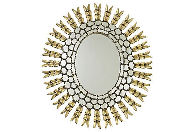 40" Oval Sunburst Mirror, Gold Leaf On Onekingslane | Sunburst With Regard To Leaf Post Sunburst Round Wall Mirrors (View 1 of 15)