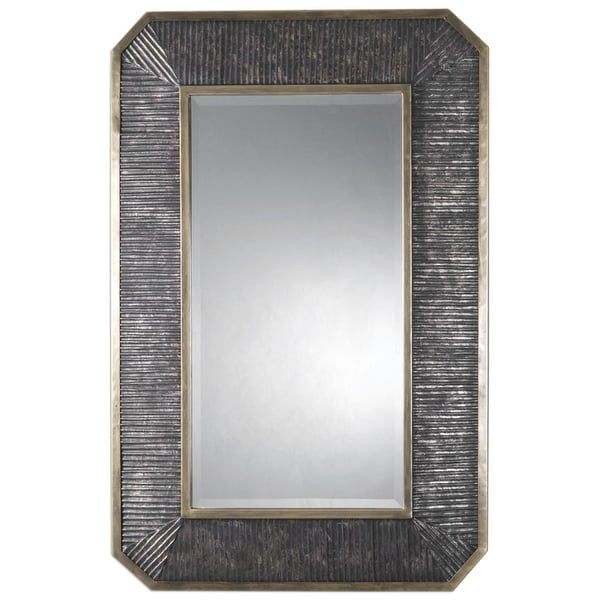 48" Rectangular Ribbed Burnished Bronze With Champagne Gold Trim With Regard To Rectangular Chevron Edge Wall Mirrors (View 7 of 15)