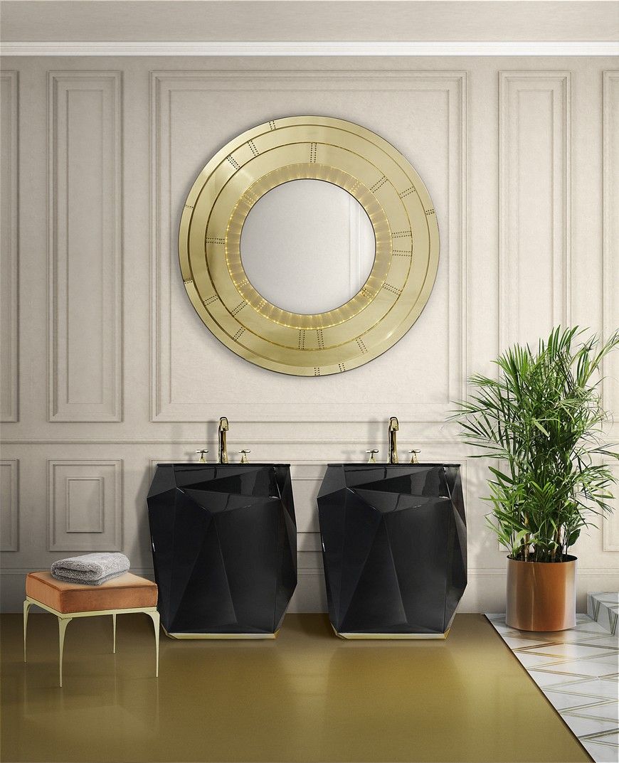 5 Gold Accented Wall Mirrors To Enhance Your Luxury Bathroom Decor Inside Round Staggered Nail Head Mirrors (View 5 of 15)
