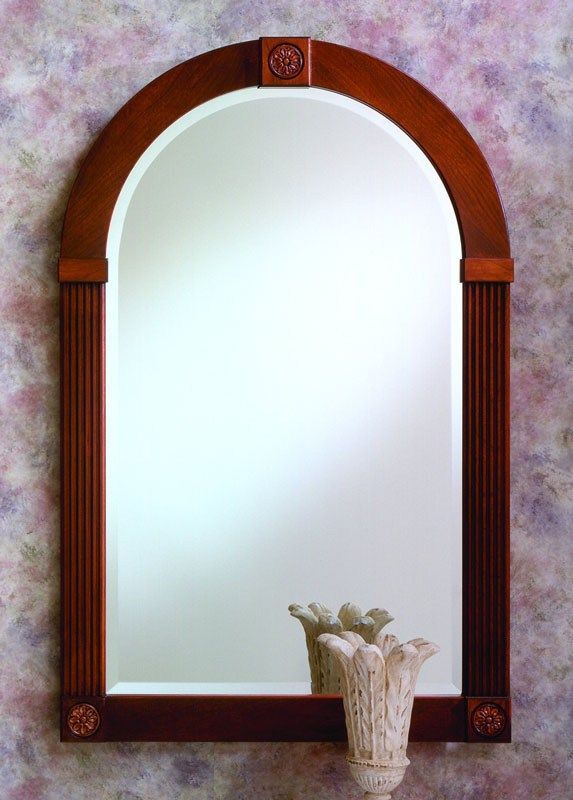 506 – Arch Top Mirror Framed In Solid Cherry With Fluted Sides, Rosette In Window Cream Wood Wall Mirrors (View 3 of 15)