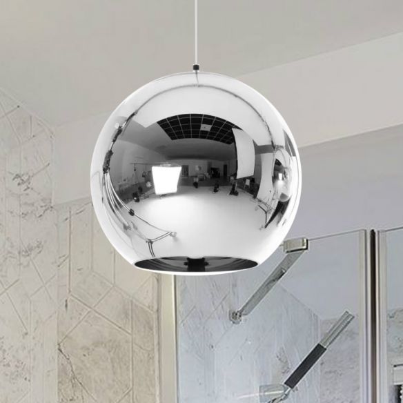 6"/8"/10"w Mirror Ball Pendant Lighting Contemporary Glass 1 Light Inside Ceiling Hung Satin Chrome Wall Mirrors (View 11 of 15)