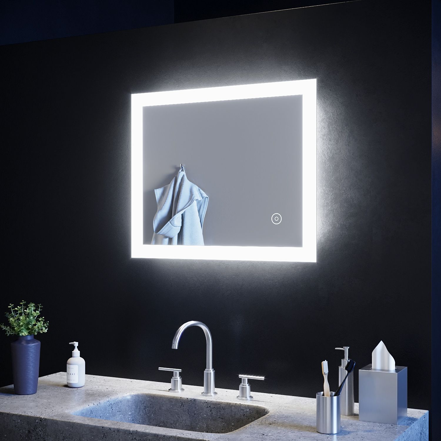 600 X 500mm Frameless Illumiated Led Bathroom Mirror Light Ip44 Touch Intended For Frameless Cut Corner Vanity Mirrors (View 12 of 15)