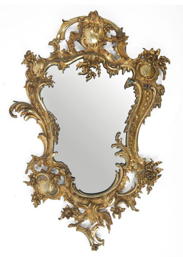 A French Rococo Style Mirror In Gilded Bronze Frame, Mid 19th In Brass Iron Framed Wall Mirrors (View 14 of 15)