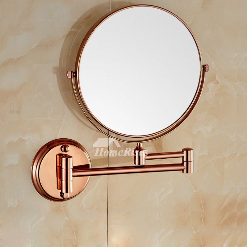 Adjustable Wall Mounted Makeup Mirror Brushed Brass With Regard To Ceiling Hung Polished Brass Mirrors (View 7 of 15)