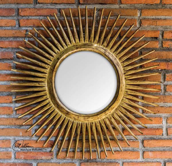 Aged Gold Leaf Starburst Wall Mirror Large 39" Teak Wood Frame | Ebay In Carstens Sunburst Leaves Wall Mirrors (Photo 5 of 15)