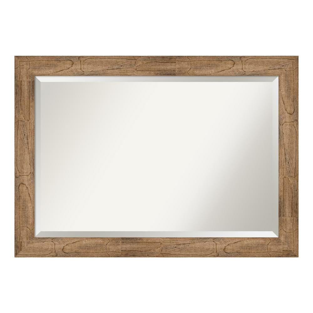 Amanti Art Medium Rectangle Distressed Brown Beveled Glass Casual Throughout Medium Brown Wood Wall Mirrors (View 9 of 15)