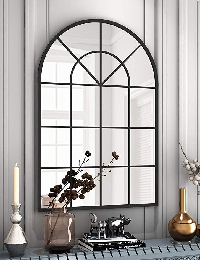 Amazon: Arched Window Finished Metal Mirror – 32"×47" Wall Mirror Pertaining To Black Metal Arch Wall Mirrors (View 6 of 15)