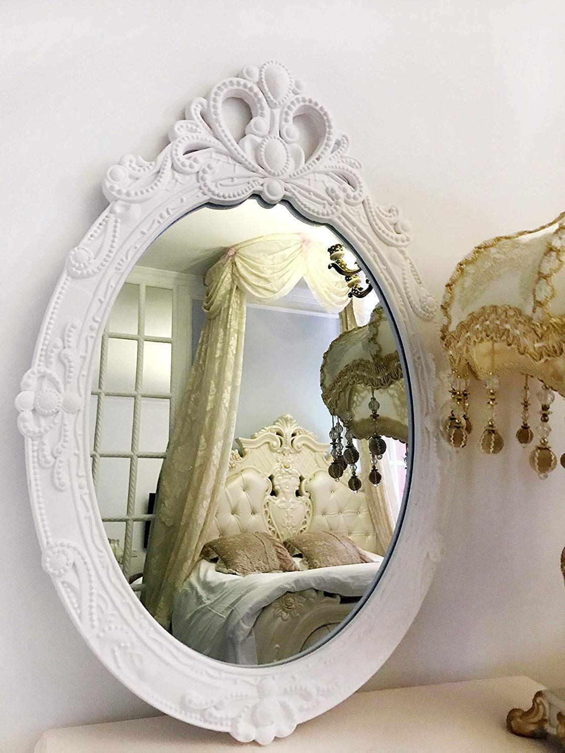 Amazon: Basswood Hunters Oval Vintage Decorative Wall Mirror, White Within White Wood Wall Mirrors (View 14 of 15)