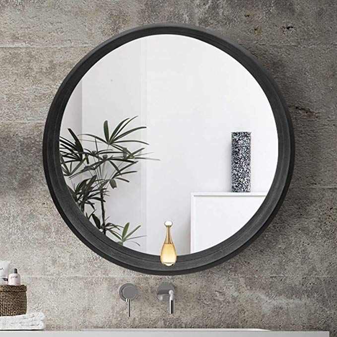 Amazon: Lqy Bathroom Mirror Solid Wood Round Vanity Mirror Bathroom With Round Bathroom Wall Mirrors (View 4 of 15)