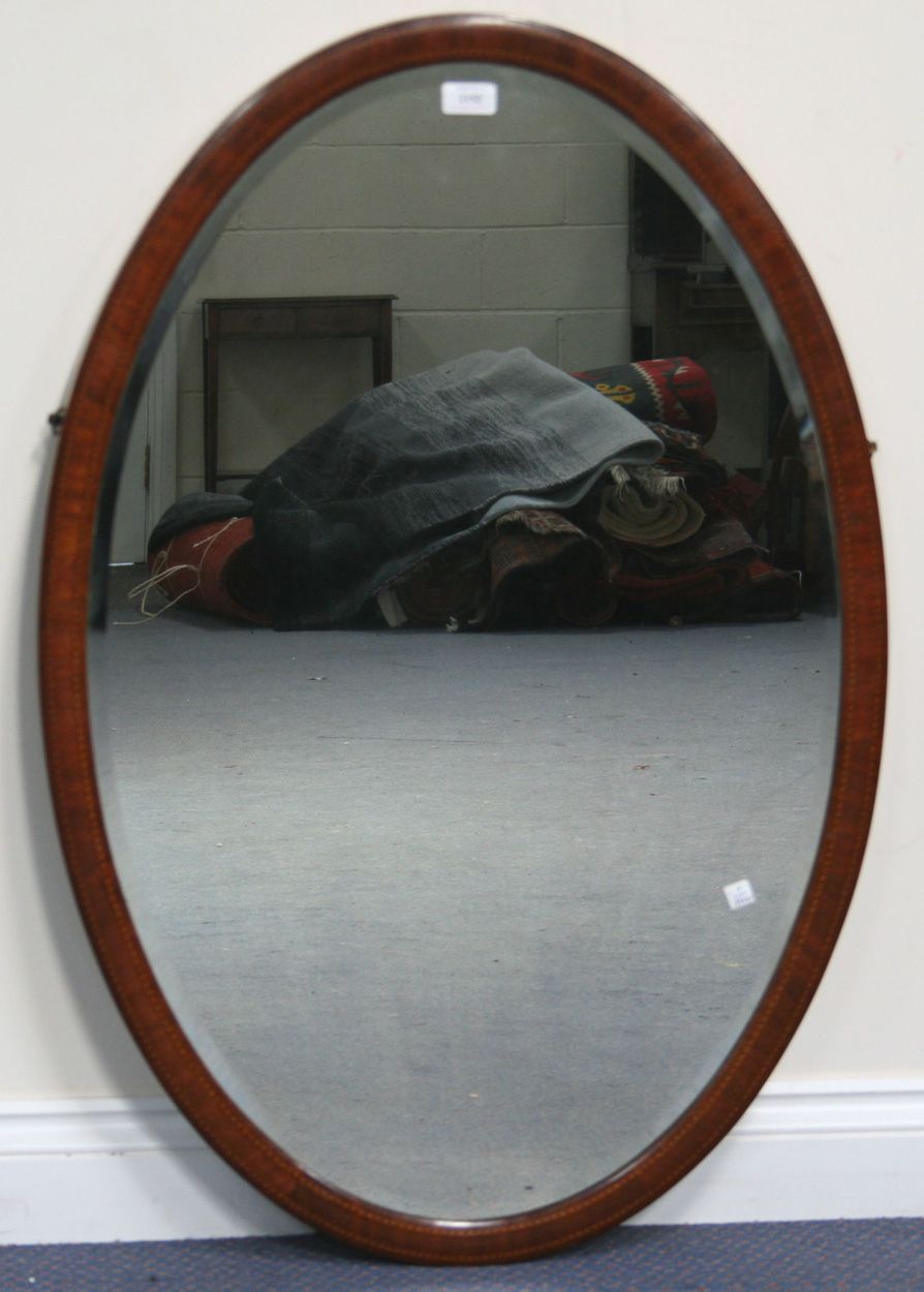 An Edwardian Mahogany Oval Wall Mirror With Inlaid Chequer Border (View 15 of 15)