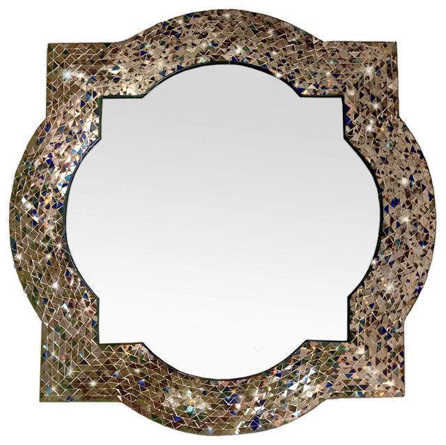 Andalusian Quatrefoil Mirror, Lindaraja Designer Mosaic Glass Framed With Regard To Bronze Quatrefoil Wall Mirrors (View 1 of 15)