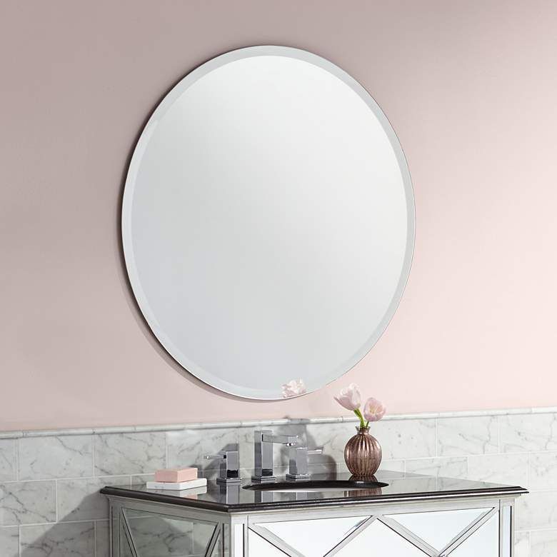 Angelica Frameless 35" Beveled Round Mirror – #56m70 | Lamps Plus With Regard To Celeste Frameless Round Wall Mirrors (View 13 of 15)