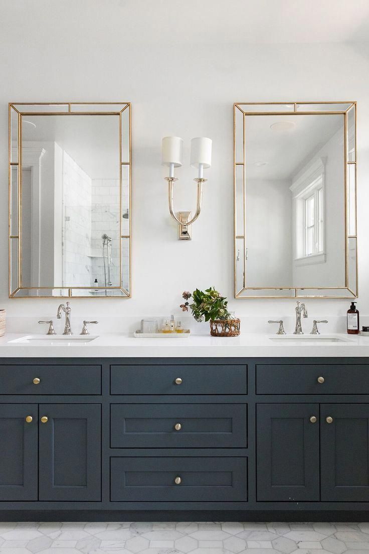 Another Master Bath Inspo : Charcoal Greenish Dark Vanity, White Tile With Regard To Charters Towers Accent Mirrors (View 4 of 15)
