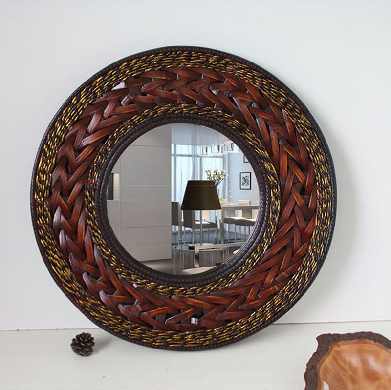 Antique Big Mirror Bamboo & Wooden Frame Round Wall Big Mirror Hanging Throughout Decorative Round Wall Mirrors (View 10 of 15)