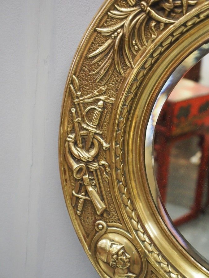 Antique Circular Brass Embossed Wall Mirror | Antiques.co (View 4 of 15)