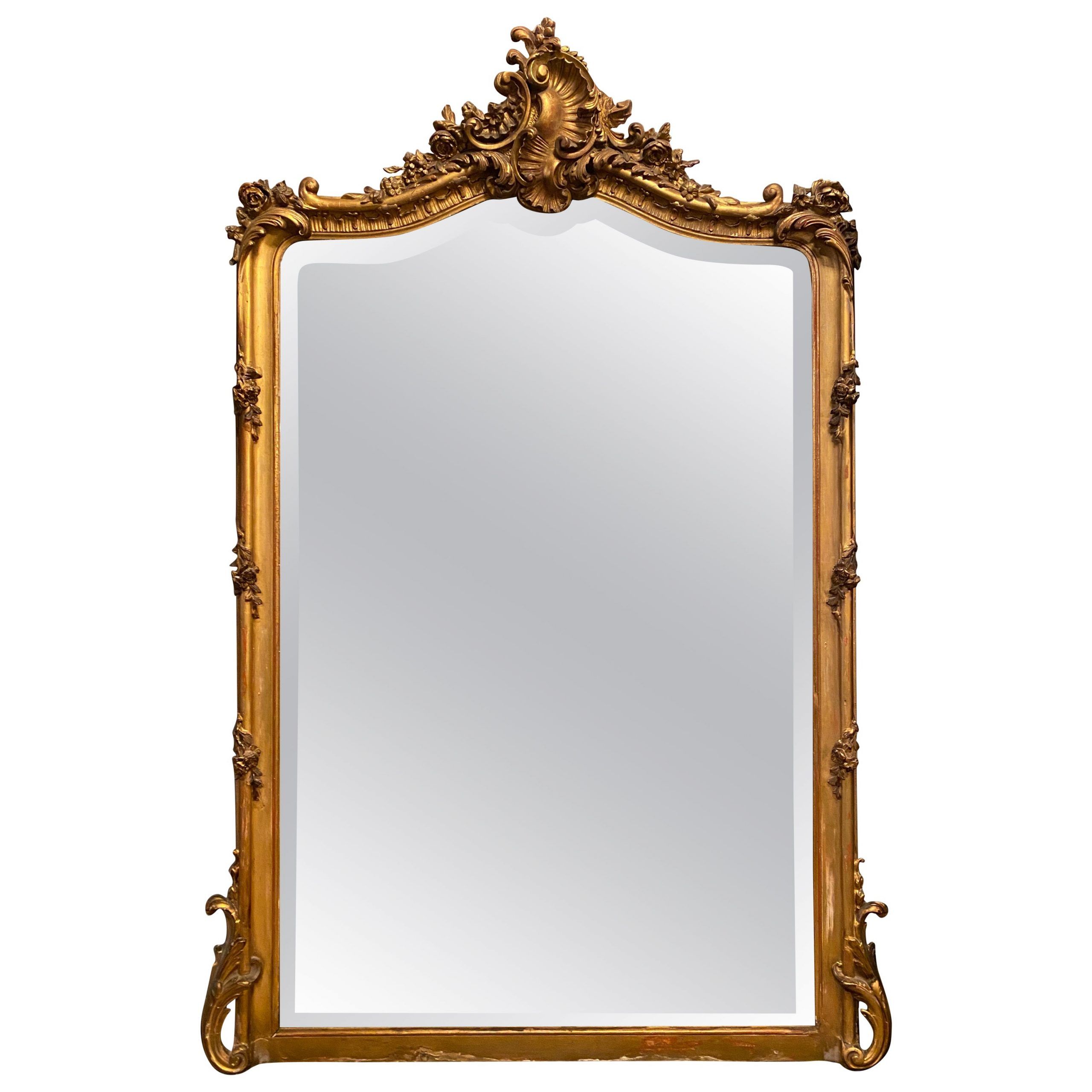 Antique French Gold Leaf Beveled Mirror, Circa 1855 1865 At 1stdibs Inside Antique Gold Leaf Round Oversized Wall Mirrors (View 10 of 15)