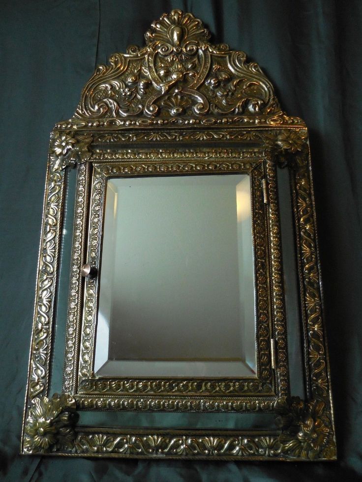 Antique Ornate Brass Wall Vanity Mirror Cabinet Hall Victorian Parlor For French Brass Wall Mirrors (View 6 of 15)