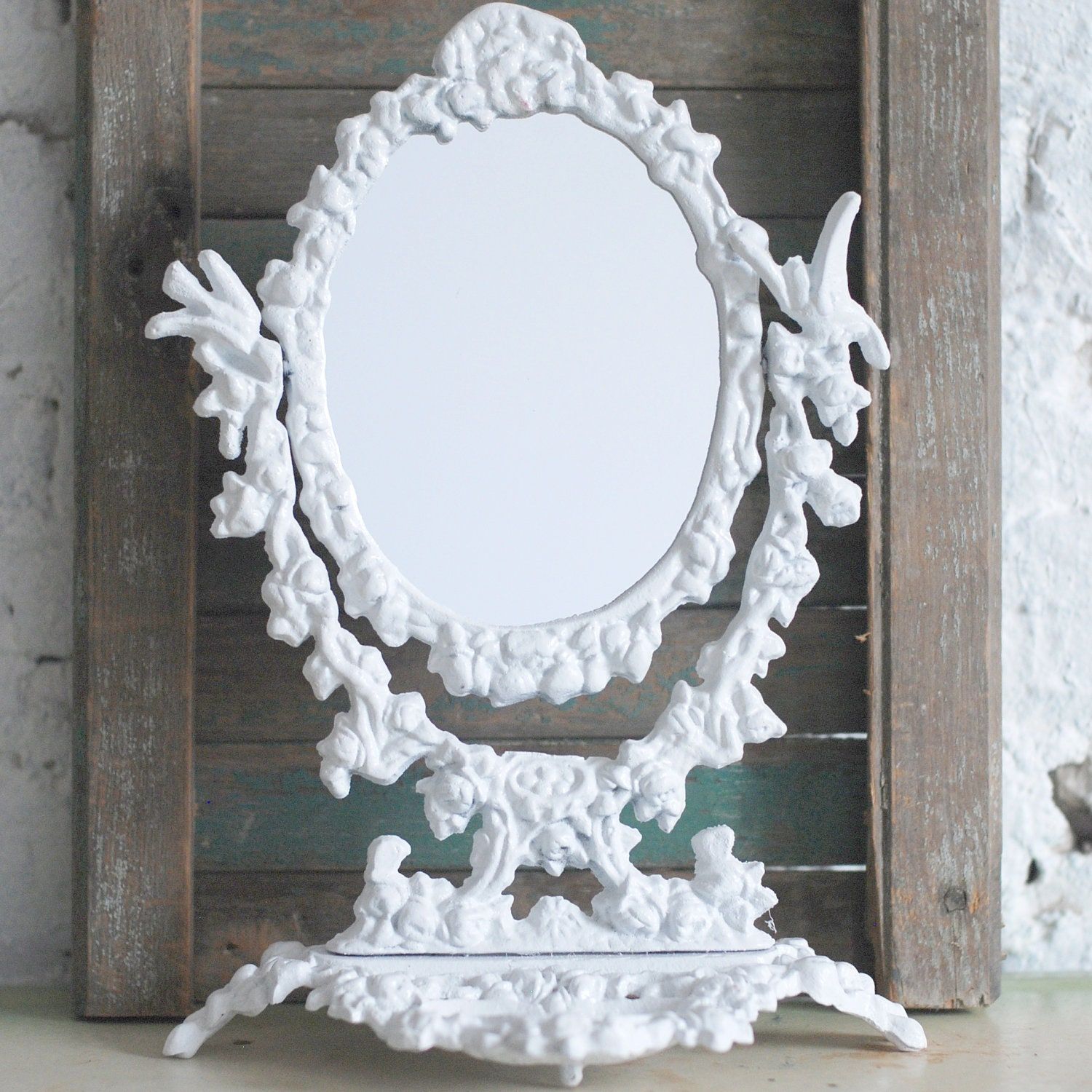Antique Ornate Metal Pedestal Mirror / Stand Alone Frame Regarding Antique Brass Standing Mirrors (Photo 2 of 15)