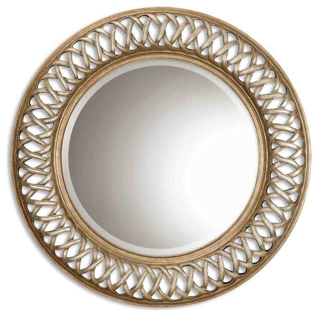Antique Silver Leaf, Gold Leaf Entwined Round Mirror With Woven Look In Gold Metal Framed Wall Mirrors (View 5 of 15)