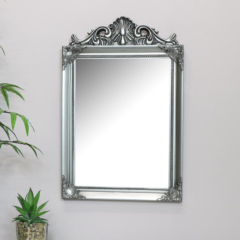 Antique Silver Wall Mirror 36cm X 55cm Intended For Silver Beaded Arch Top Wall Mirrors (View 1 of 15)