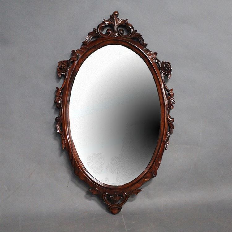 Antique Style Solid Mahogany Wood Hand Carved Bevelled Wall Mirror In Wooden Oval Wall Mirrors (View 4 of 15)