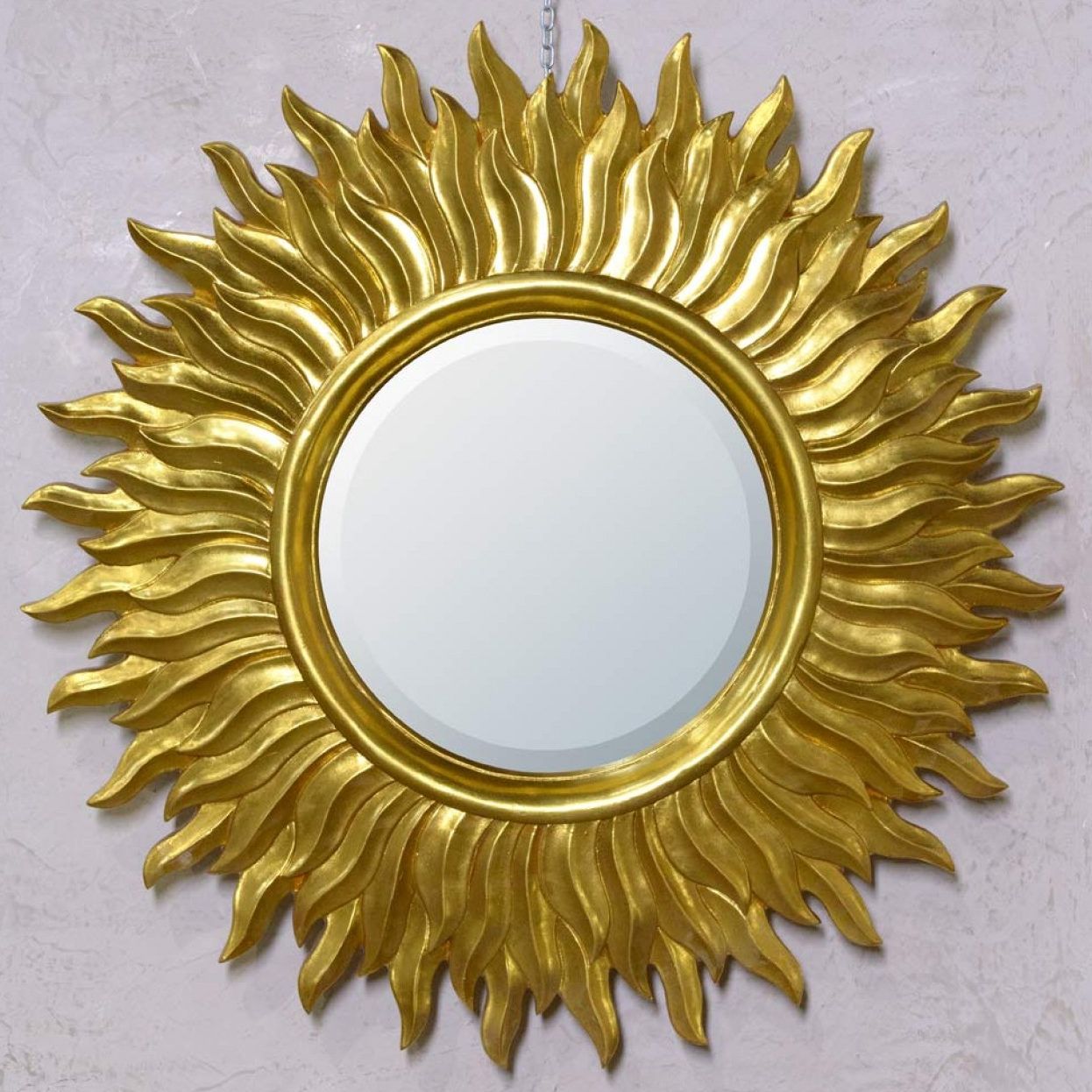 Antique Style Sunburst Gold Round Decorative Wall Mirror Pertaining To Leaf Post Sunburst Round Wall Mirrors (View 6 of 15)