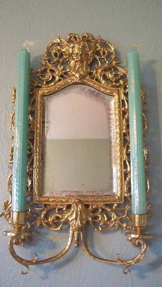 Antique Victorian French Chinoiserie Brass Wall Sconce Mirror With Throughout French Brass Wall Mirrors (View 13 of 15)