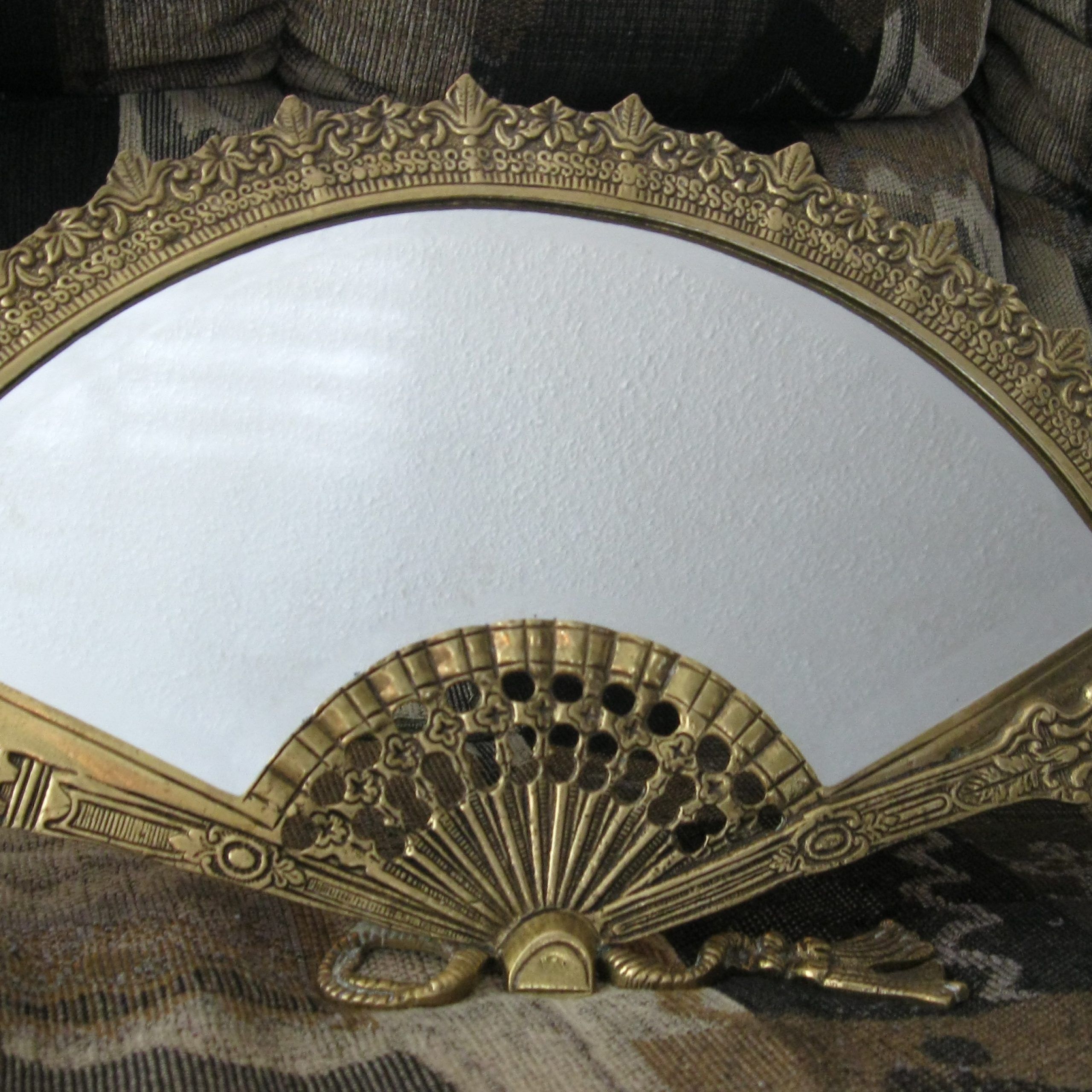 Antique Victorian Solid Brass Fan Mirror Antique Appraisal | Instappraisal Within Antique Brass Standing Mirrors (View 3 of 15)