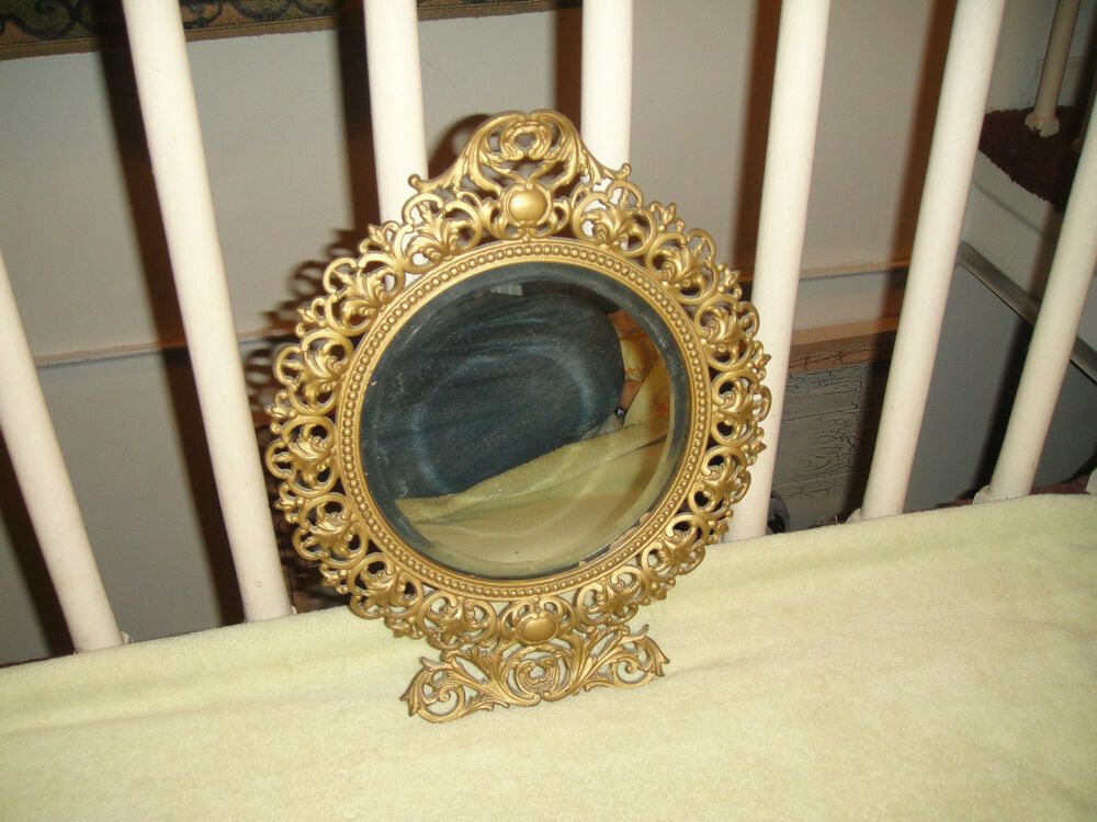 Antique Victorian Style Beveled Glass Wall Mirror Gilded Brass Frame Pertaining To Antique Brass Wall Mirrors (View 5 of 15)