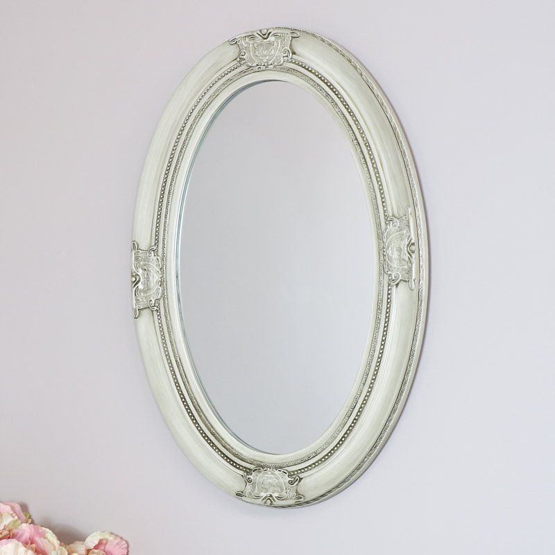 Antique White Ornate Oval Wall Mirror 50cm X 70cm With Oval Wide Lip Wall Mirrors (View 8 of 15)