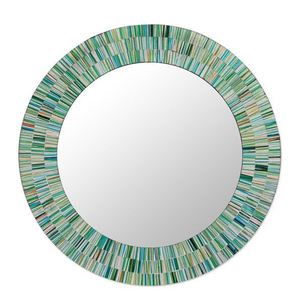 Aqua Fantasy Turquoise Green Brown And White Glass Tile Mosaic Intended For Free Floating Printed Glass Round Wall Mirrors (View 15 of 15)