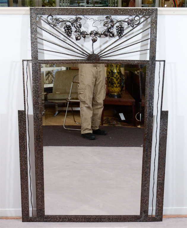 Art Deco Iron Framed Mirror With Grape And Leaf Detailing At 1stdibs With Iron Frame Handcrafted Wall Mirrors (View 3 of 15)