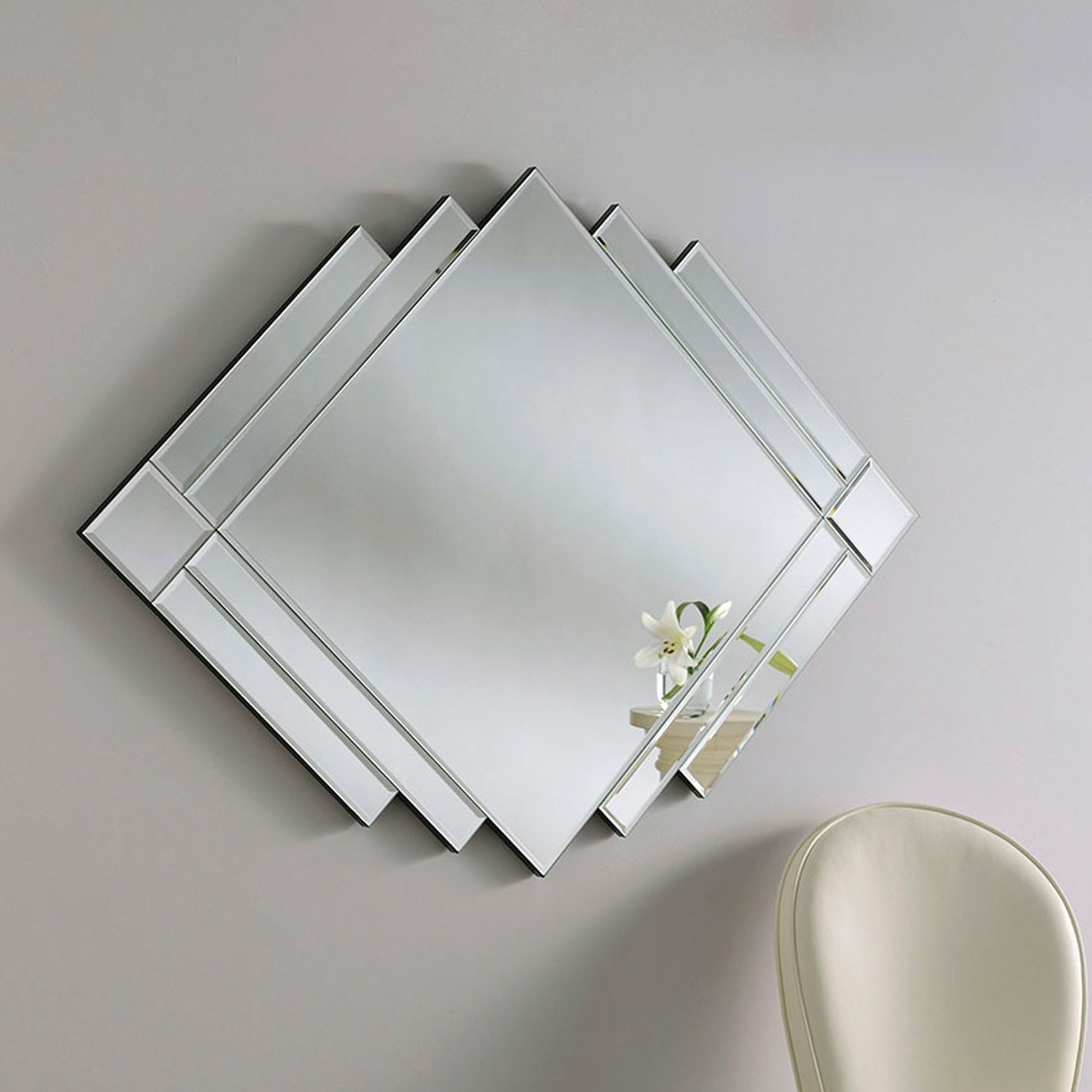 Art Deco Silver Wall Mirror | Contemporary Wall Mirrors Intended For Printed Art Glass Wall Mirrors (View 12 of 15)