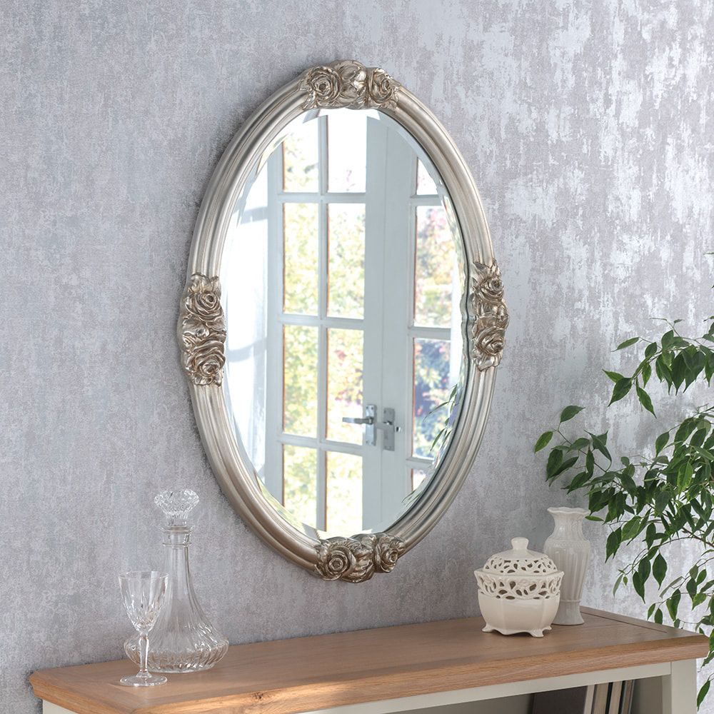Art142 Gold Framed Oval Decorative Mirror With Subtle Rose Motifs Hall In Oval Metallic Accent Mirrors (View 15 of 15)