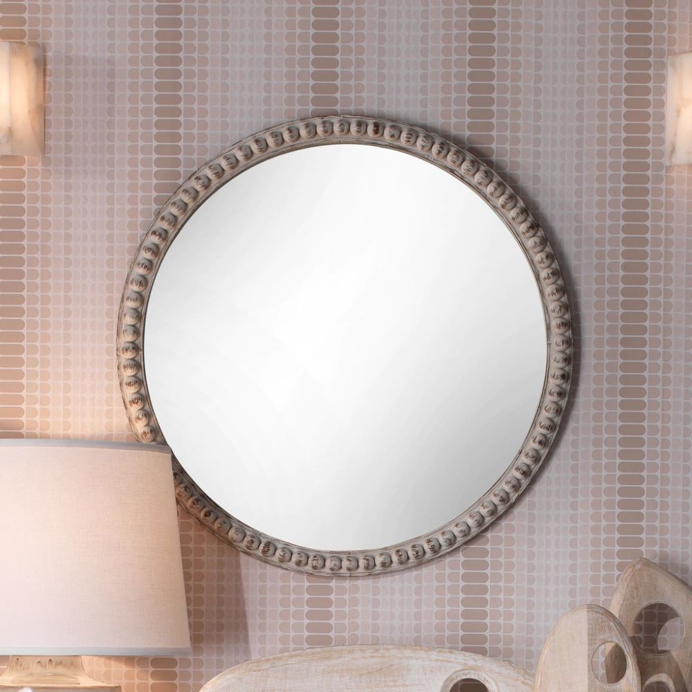 Audrey Beaded Mirror In White Wood | Beaded Mirror, Whitewash Wood In White Square Wall Mirrors (View 7 of 15)