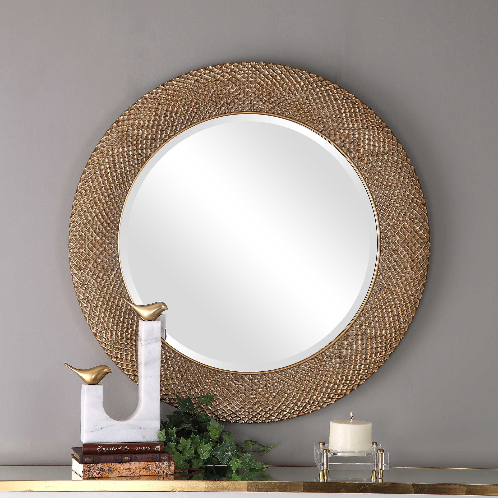 Aziza Gold Round Mirror | Uttermost Regarding Gold Rounded Edge Mirrors (View 10 of 15)