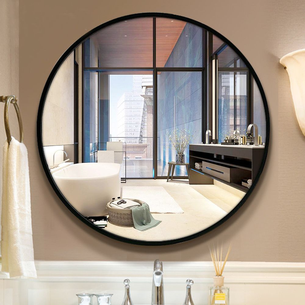 Bath Mirror Toilet Wall Mounted Round Wood Frame Mirror For Bathroom Regarding Mirror Framed Bathroom Wall Mirrors (View 8 of 15)