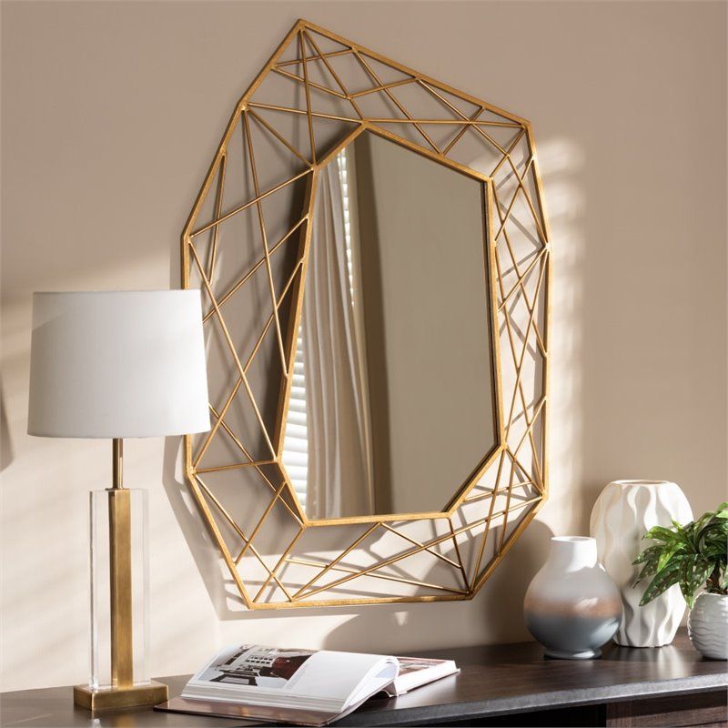 Baxton Studio Oriana Geometric Decorative Wall Mirror In Gold – 150 With Accent Wall Mirrors (View 3 of 15)